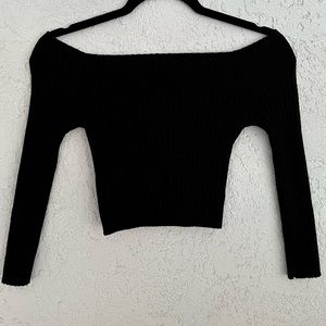 Love Republic Ribbed 3/4 Sleeve Small Off the Shoulder Black Small Crop Top